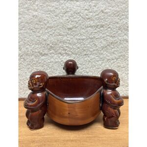 Orchids of Hawaii Tiki Bowl Brown Ceramic Three Figure R-14 Japan Vintage MCM